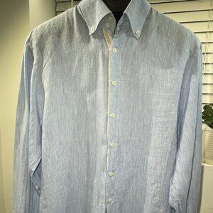 Haupt Germany Men’s Button‑Up Shirt L Light Blue Textured Long Sleeve